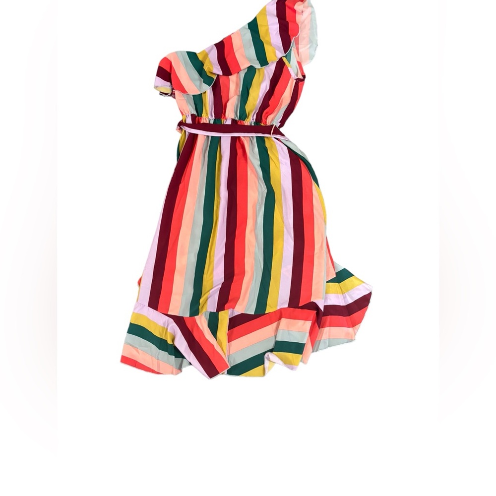 VICI One Shoulder Ruffle Rainbow Midi Dress small - Picture 5 of 16